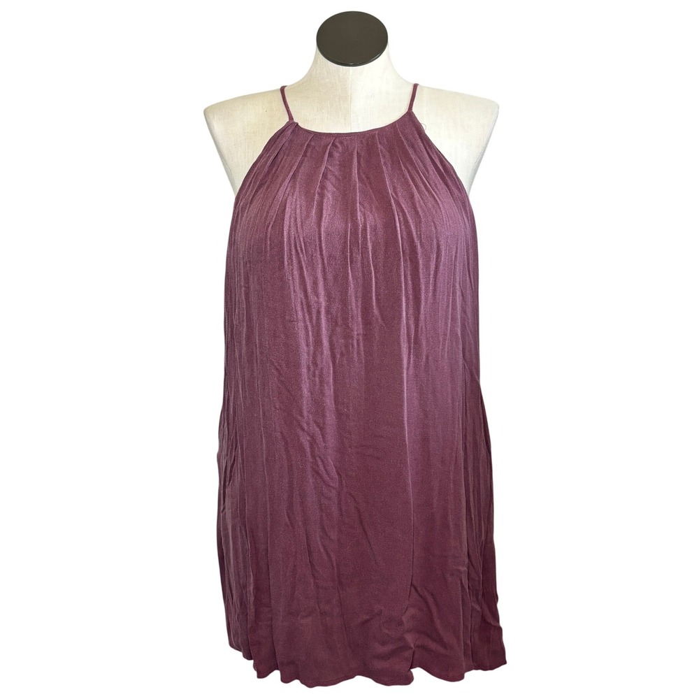 Womens‎ Purple Halter Neck Sleeveless Mini Dress with Pockets Large DR1384